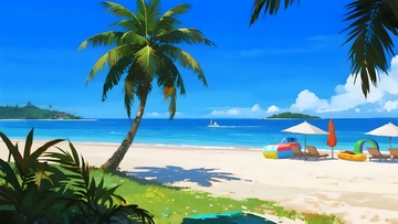 海滨度假，椰林泳池盛景