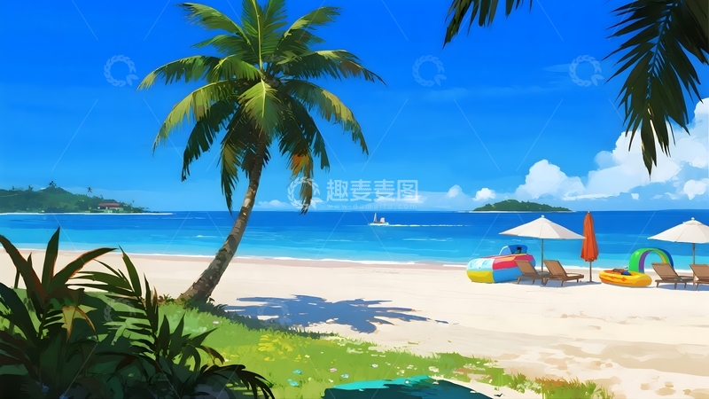 高清大图下载【趣麦麦图】海滨度假，椰林泳池盛景