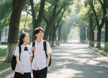 情侣校园散步