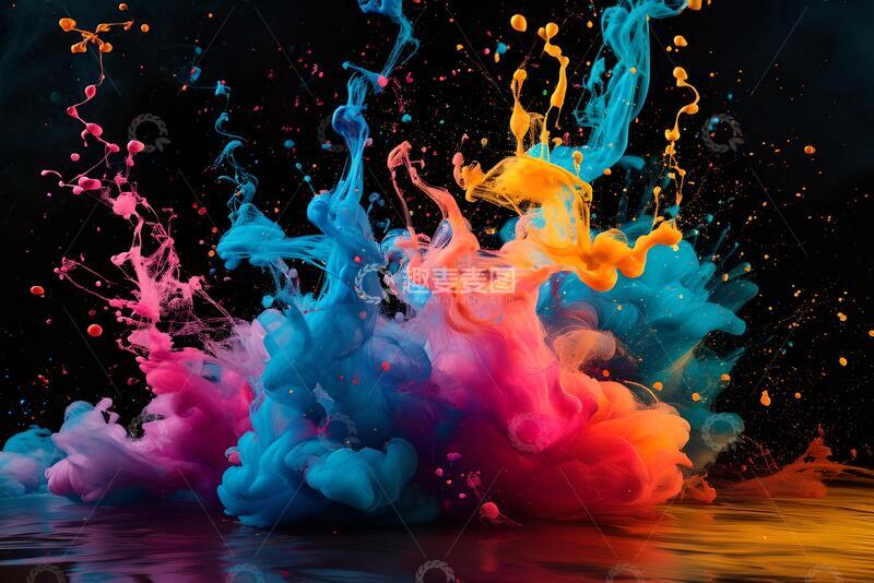 高清大图下载【趣麦麦图】彩色墨水颜料飞溅背景_6
