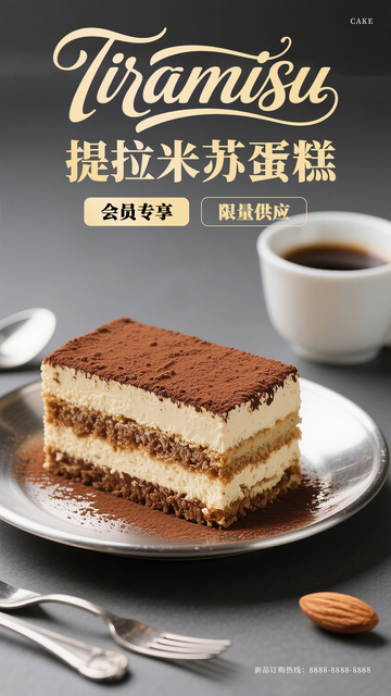 提拉米苏蛋糕烘焙美食新品宣传广告海报