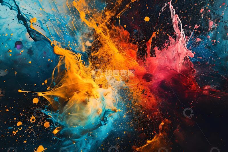 高清大图下载【趣麦麦图】彩色墨水颜料飞溅背景_3