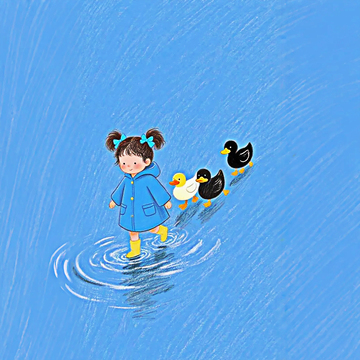 穿蓝色雨衣的小女孩