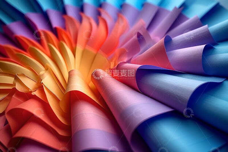 高清大图下载【趣麦麦图】彩色蓝色纸页扇形散开_8