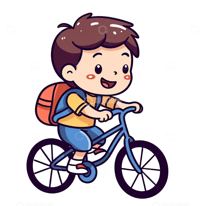 高清大图下载【趣麦麦图】运动骑自行车的小男孩扁平插画