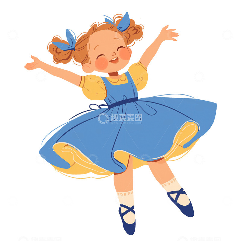 高清大图下载【趣麦麦图】跳芭蕾舞的小女孩卡通扁平插画