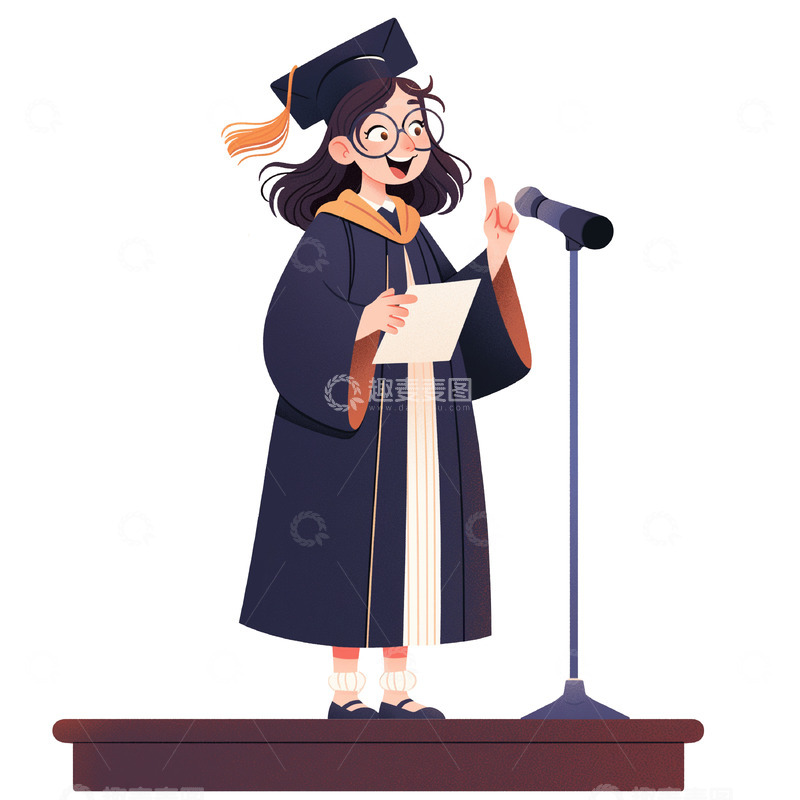 高清大图下载【趣麦麦图】优秀毕业生女孩发言扁平插画
