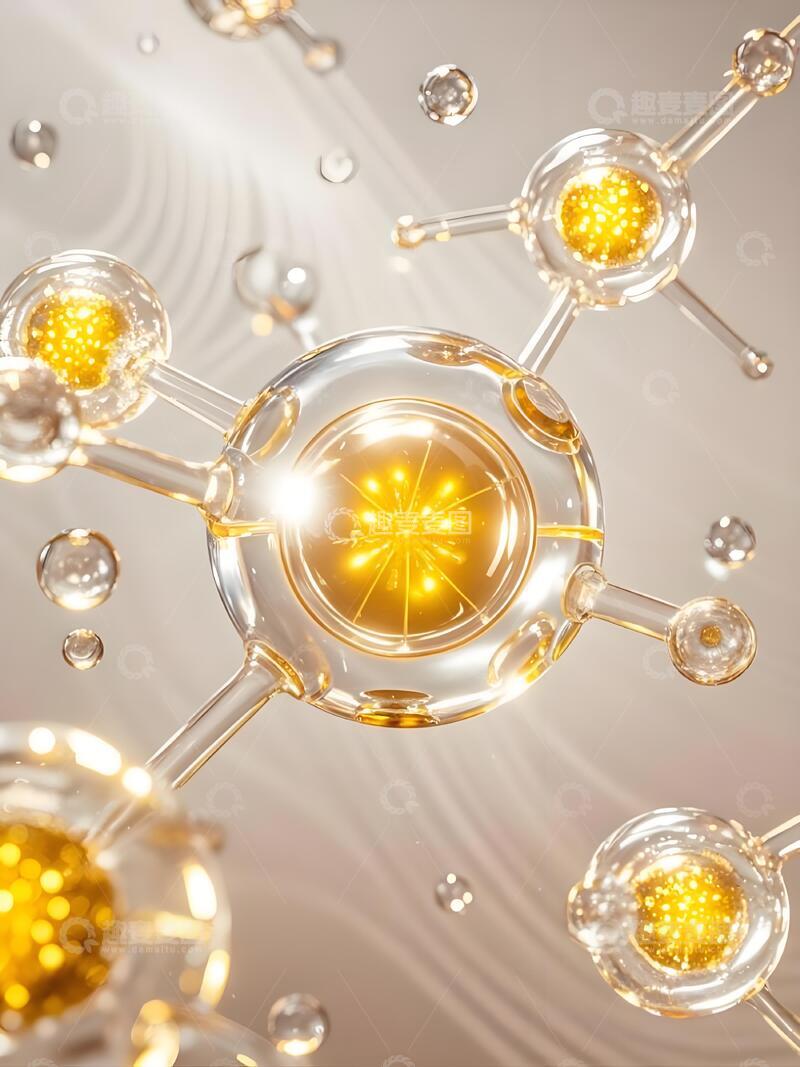 高清大图下载【趣麦麦图】3D 立体透明分子结构艺术画面3