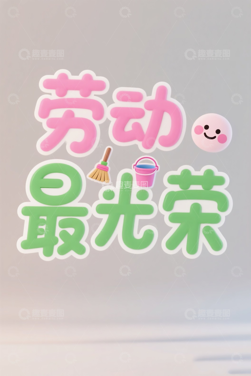 高清大图下载【趣麦麦图】萌趣可爱风劳动最光荣字体