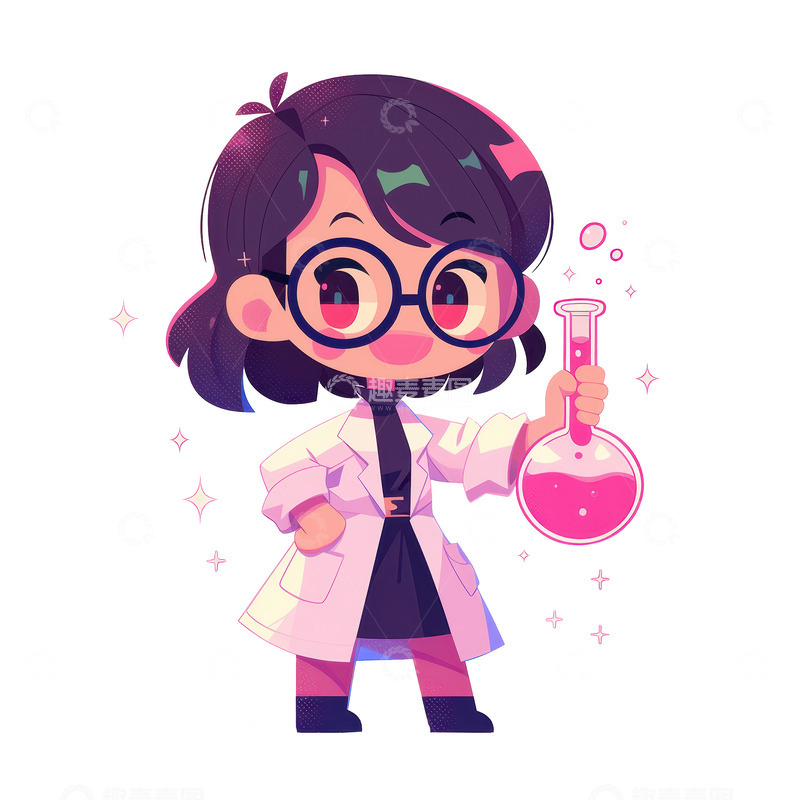 高清大图下载【趣麦麦图】卡通简约拿着试剂的科学家