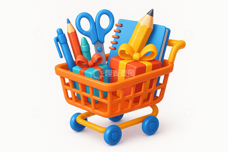 高清大图下载【趣麦麦图】多彩文具购物车