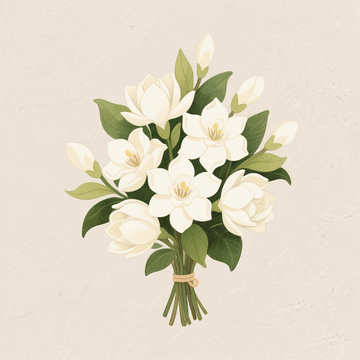 卡通水彩手绘栀子花花束