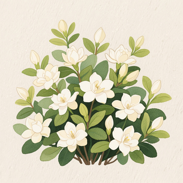 卡通水彩手绘栀子花花丛