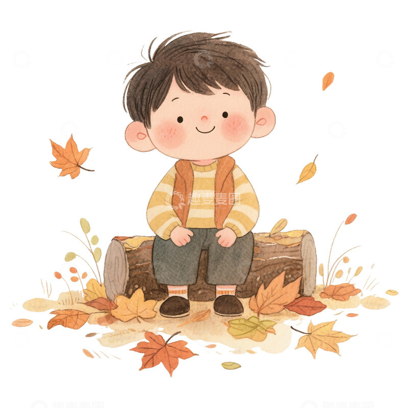 高清大图下载【趣麦麦图】水彩风格秋季可爱男孩免抠元素
