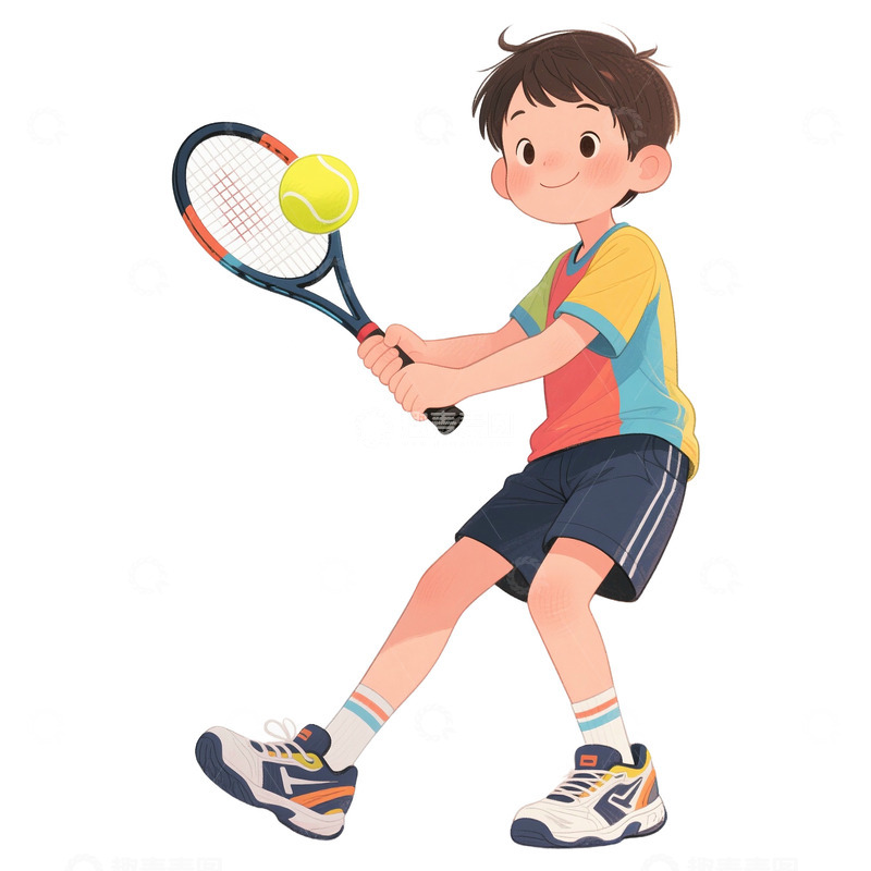 高清大图下载【趣麦麦图】-卡通可爱男孩打网球免抠元素