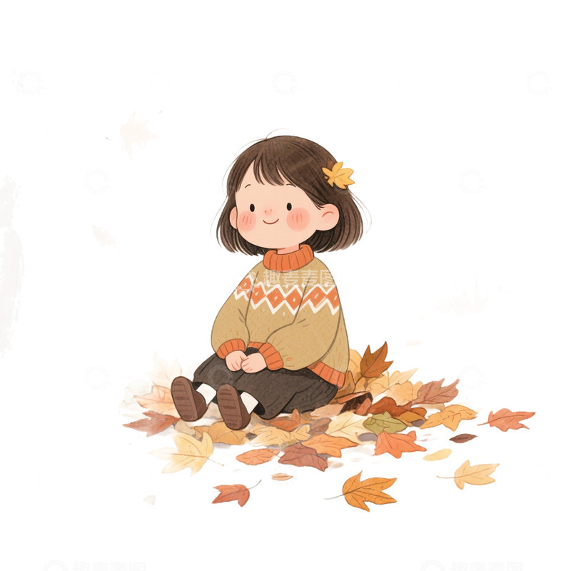 高清大图下载【趣麦麦图】水彩风格秋季可爱女孩免抠元素12