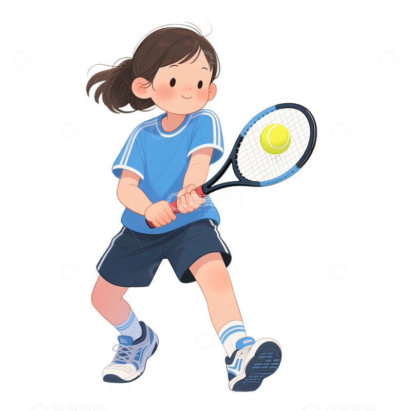 高清大图下载【趣麦麦图】-卡通可爱女孩打网球免抠元素12