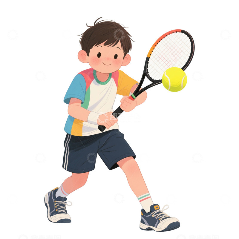高清大图下载【趣麦麦图】-卡通可爱男孩打网球免抠元素12