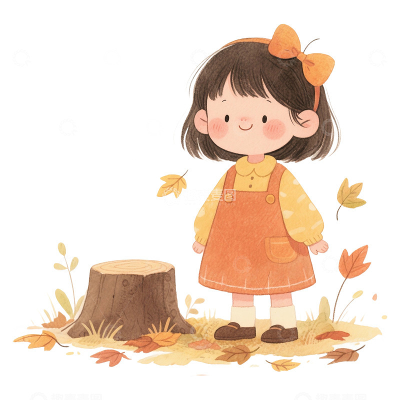 高清大图下载【趣麦麦图】水彩风格秋季可爱女孩免抠元素