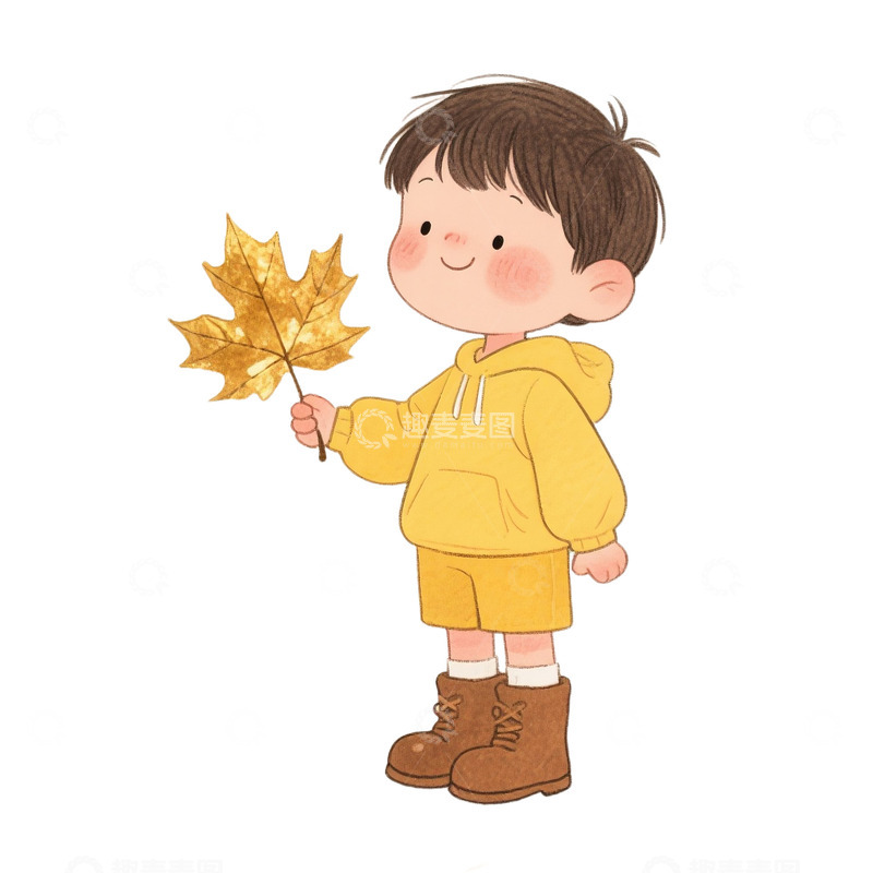 高清大图下载【趣麦麦图】水彩风格秋季可爱男孩免抠元素12