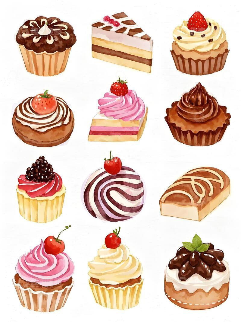 高清大图下载【趣麦麦图】水彩风格甜品插画集合3