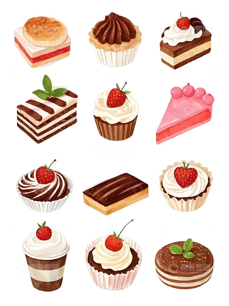 高清大图下载【趣麦麦图】水彩风格甜品插画集合13