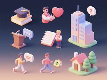 生活社区人物场景立体元素