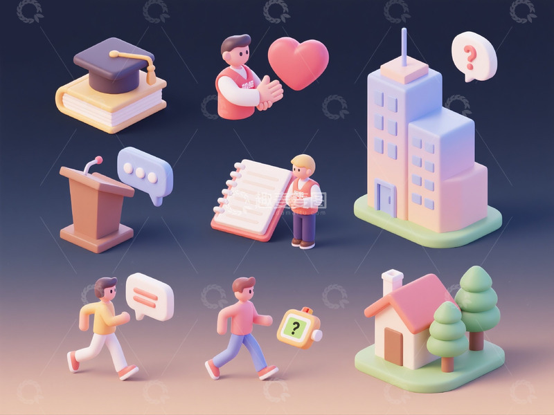高清大图下载【趣麦麦图】生活社区人物场景立体元素