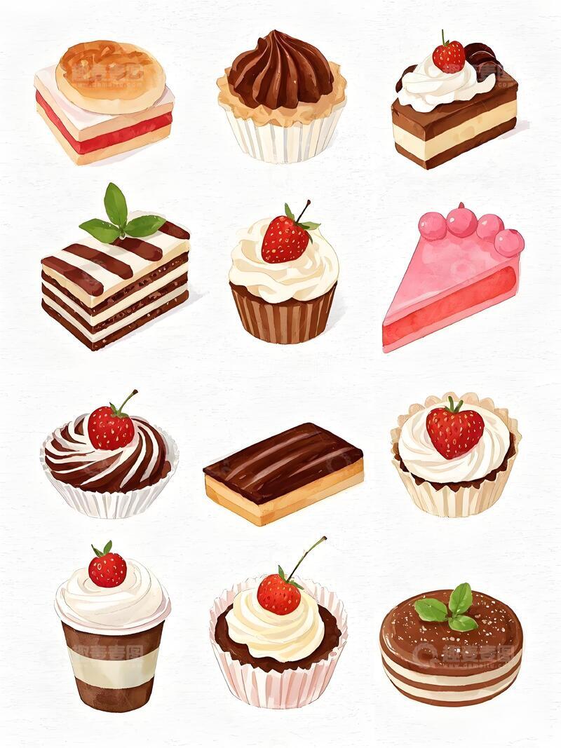 高清大图下载【趣麦麦图】水彩风格甜品插画集合7