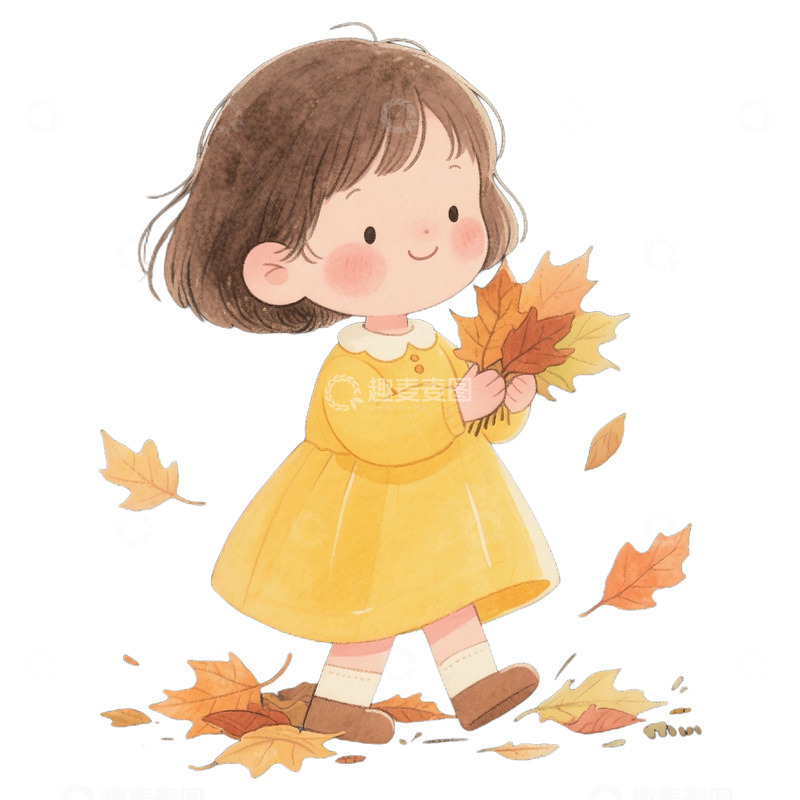 高清大图下载【趣麦麦图】水彩风格秋季可爱女孩免抠元素123