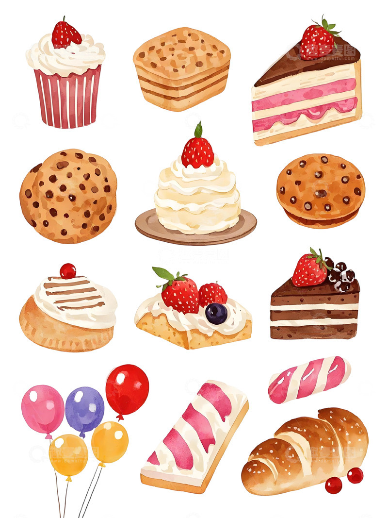 高清大图下载【趣麦麦图】水彩风格甜品插画集合15