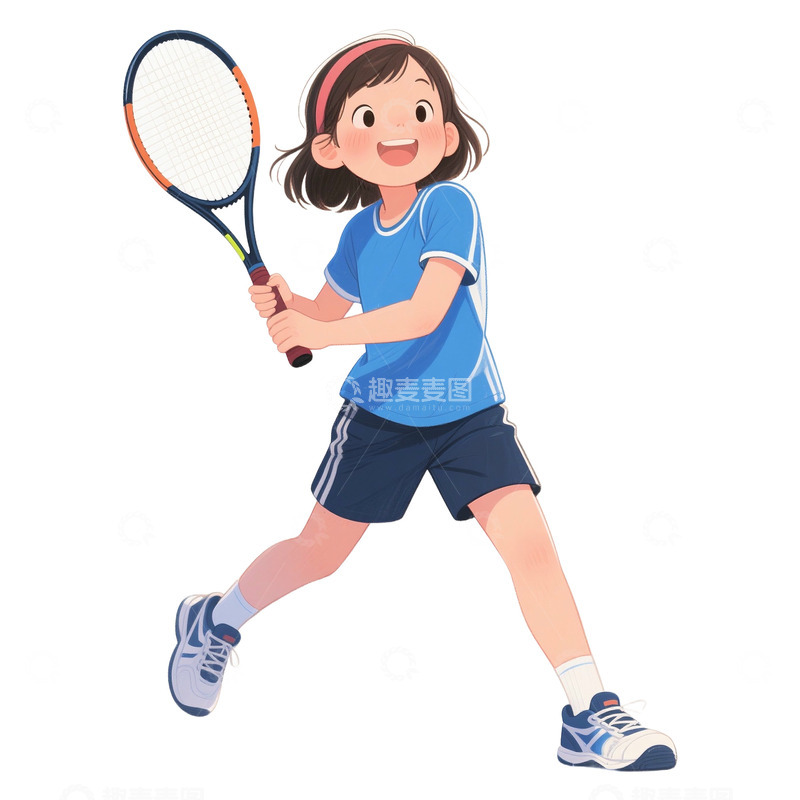 高清大图下载【趣麦麦图】-卡通可爱女孩打网球免抠元素