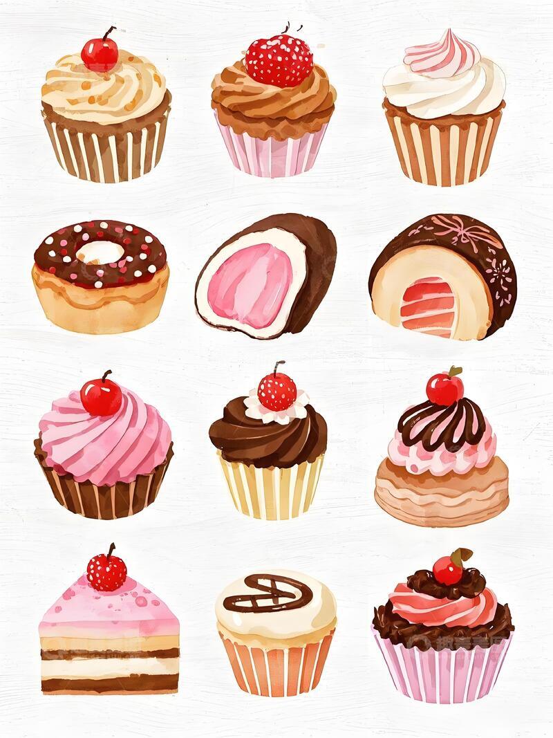 高清大图下载【趣麦麦图】水彩风格甜品插画集合9