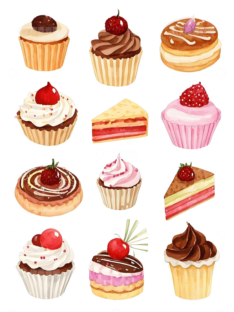 高清大图下载【趣麦麦图】水彩风格甜品插画集合20