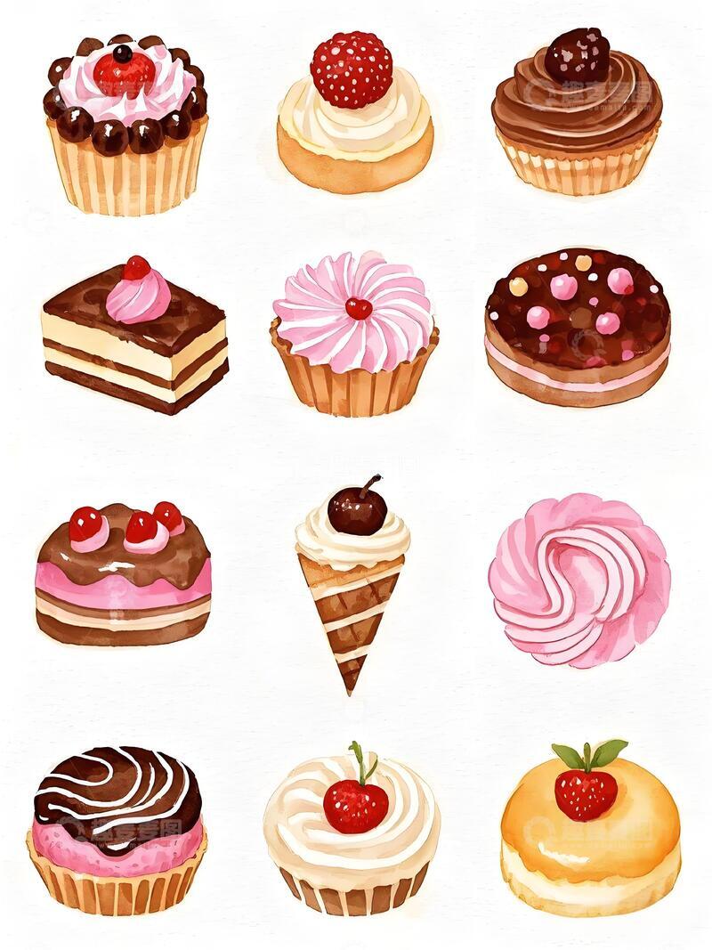 高清大图下载【趣麦麦图】水彩风格甜品插画集合6