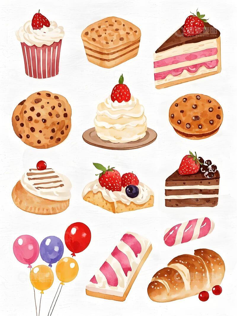 高清大图下载【趣麦麦图】水彩风格甜品插画集合10