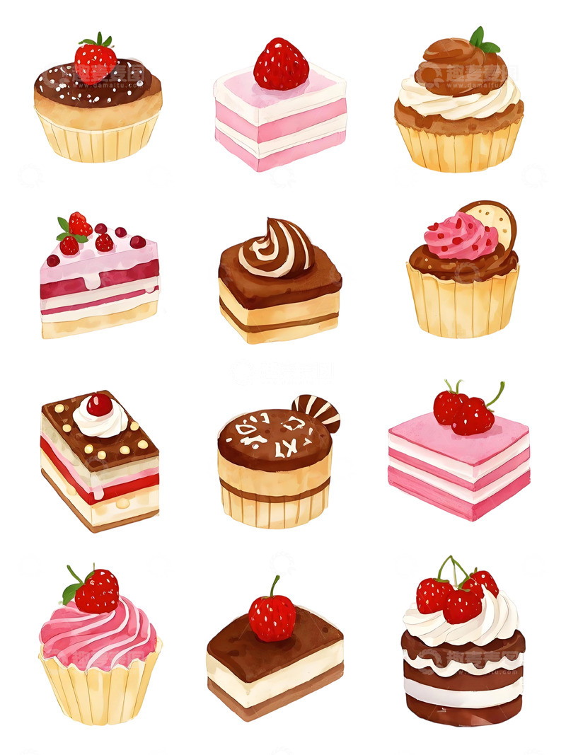 高清大图下载【趣麦麦图】水彩风格甜品插画集合18
