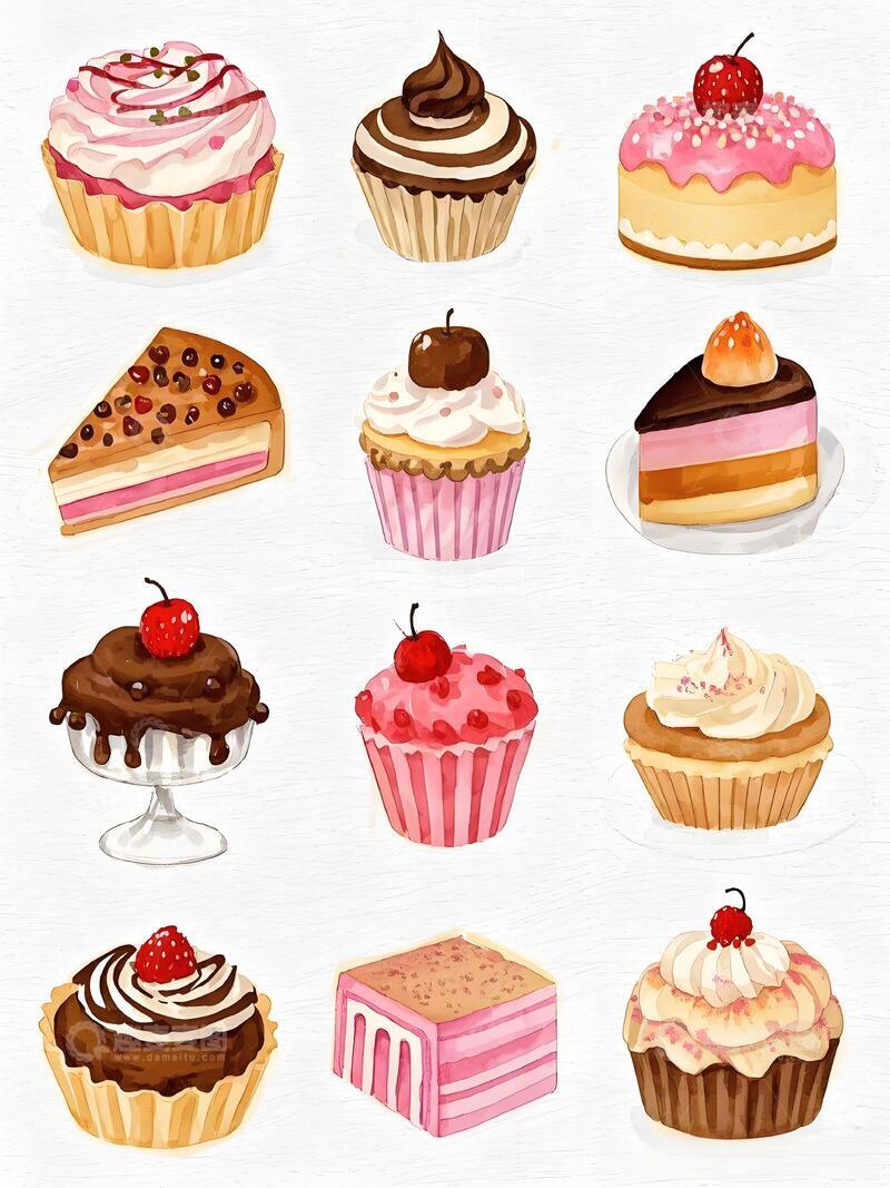 高清大图下载【趣麦麦图】水彩风格甜品插画集合8