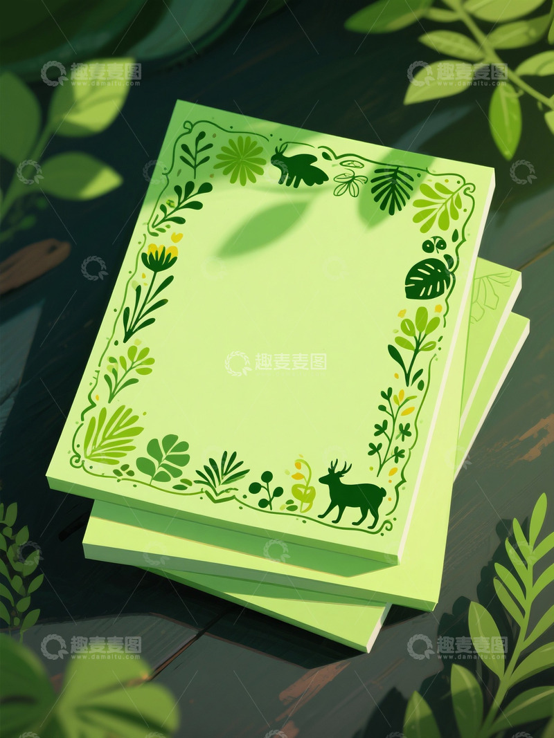 高清大图下载【趣麦麦图】清新植物印花花纹便签留言纸设计