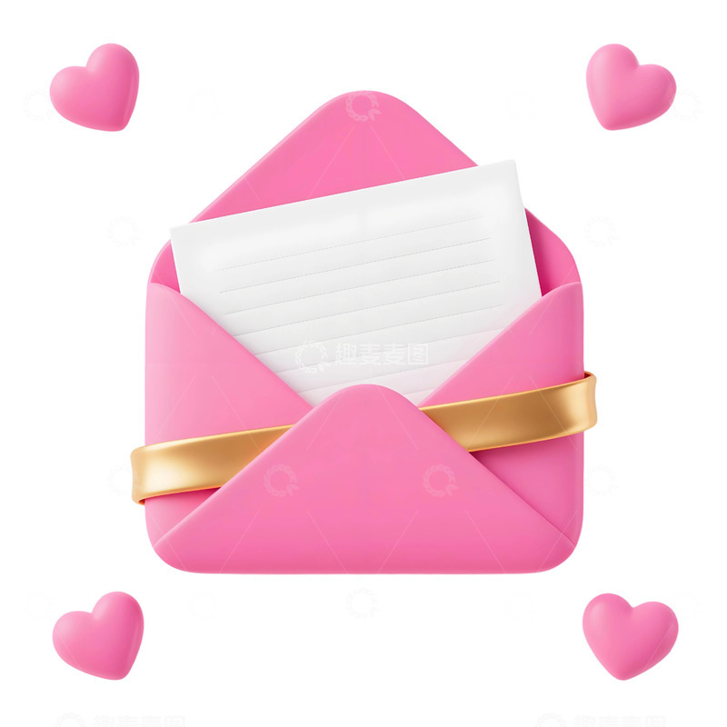 高清大图下载【趣麦麦图】3D 立体粉色信封视觉元素00