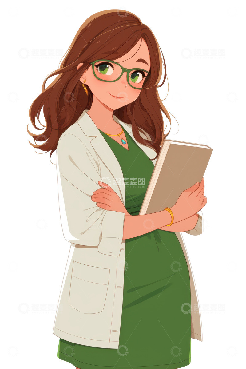 高清大图下载【趣麦麦图】卡通简约抱着书本的女老师