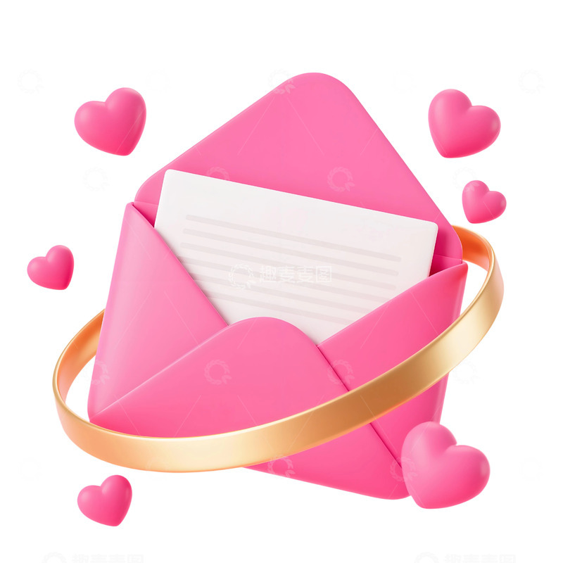 高清大图下载【趣麦麦图】3D 立体粉色信封视觉元素13