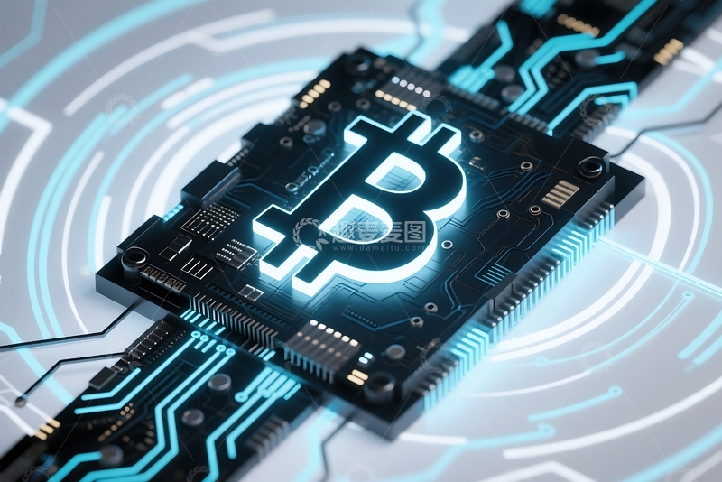 高清大图下载【趣麦麦图】三维渲染电路板上的比特币符号 (1)