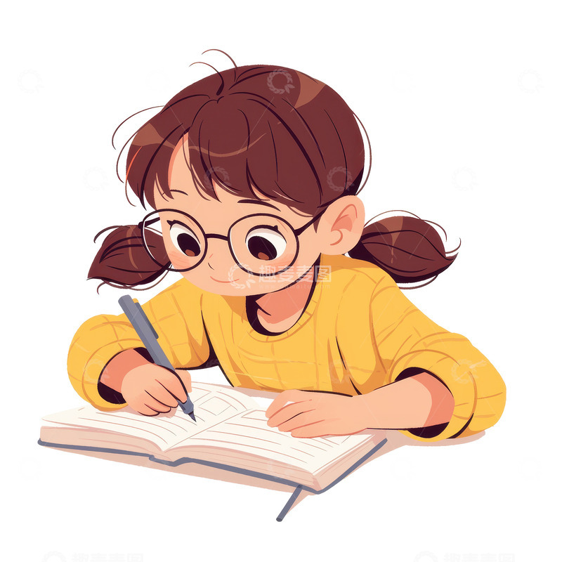卡通简约学习的女孩