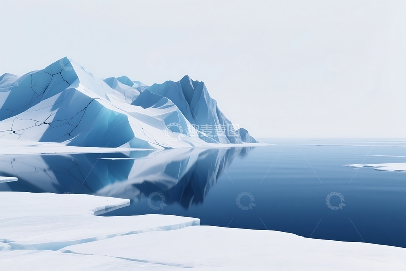 高清大图下载【趣麦麦图】三维渲染的抽象冰山山脉湖面 (3)