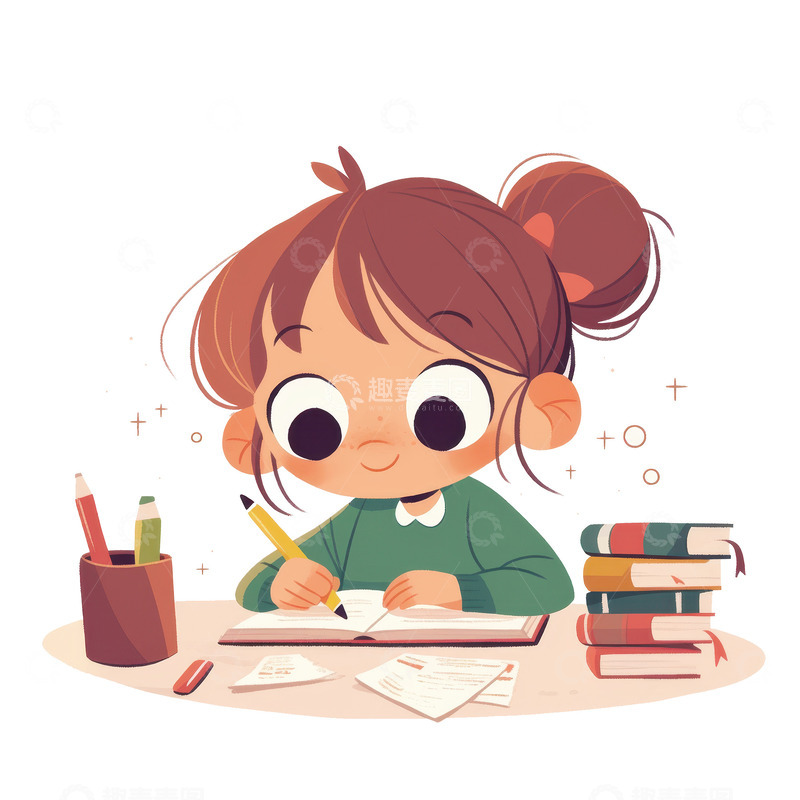 手绘简约写作业的小孩