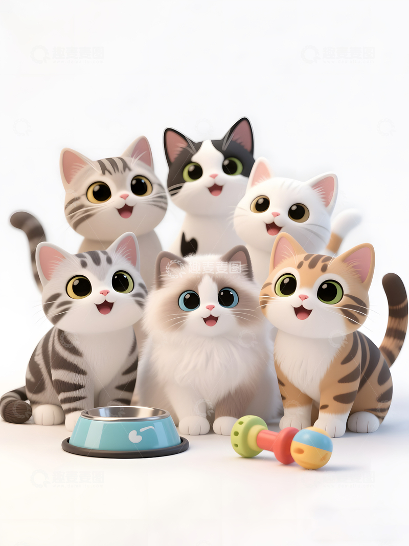 高清大图下载【趣麦麦图】卡通可爱小猫合照