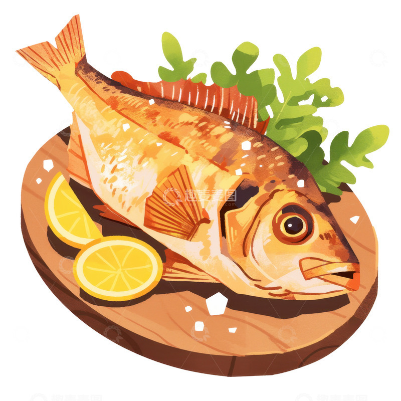高清大图下载【趣麦麦图】一盘香酥烤鱼