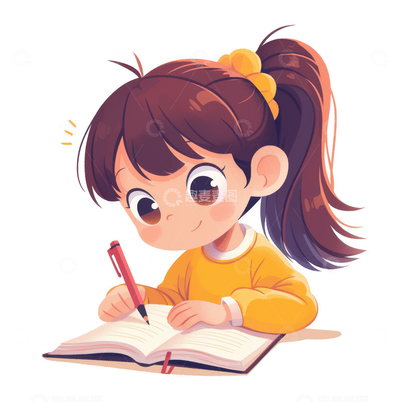 卡通简约写作业的小孩