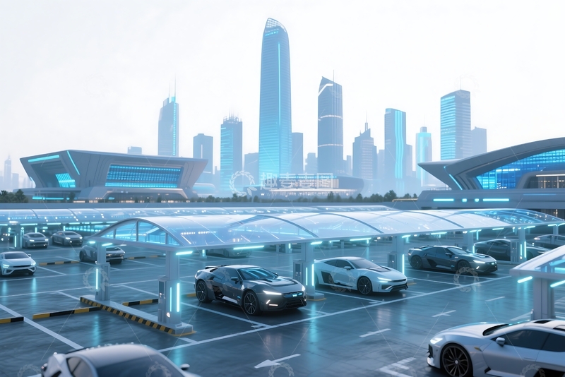 高清大图下载【趣麦麦图】三维渲染的科幻地面停车场 (3)